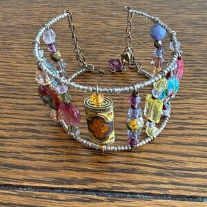 #614 Vintage Colorful Beaded Wire Bracelet